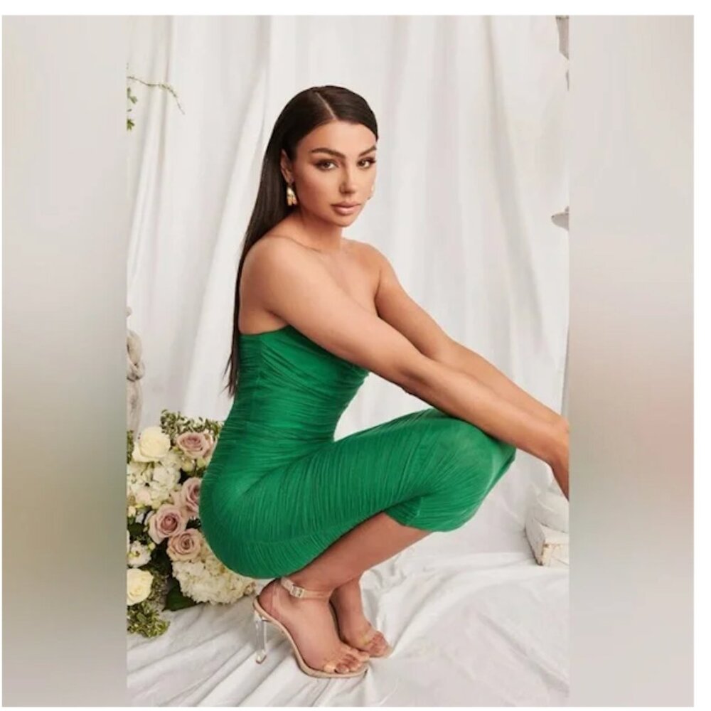 Lavish Alice Green Corset Mesh Dress Strapless Bodycon Midi NWT - Size Multiple - Picture 4 of 4